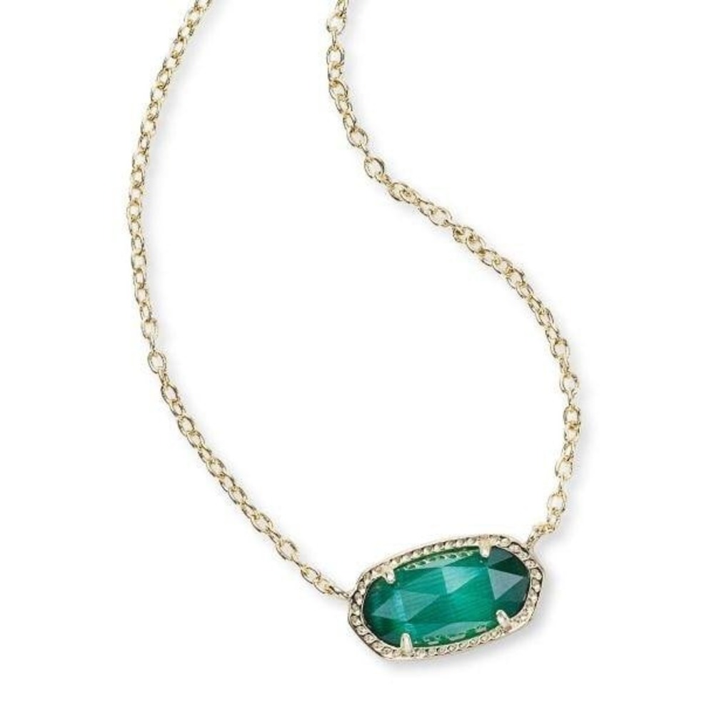 NWT Kendra Scott Elisa Pendant Necklace is Emerald Cat's Eye Glass /With Dustbag
